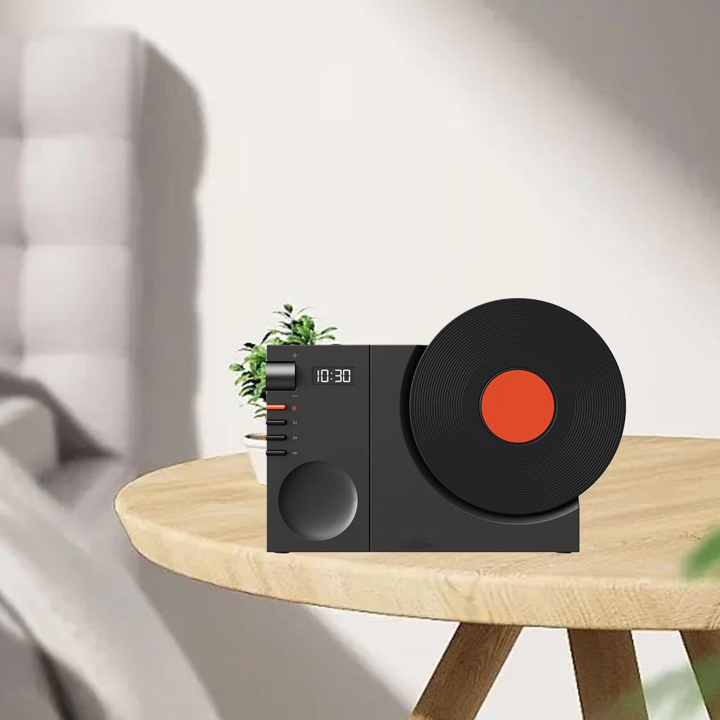 Retro Record Player   Speaker Wireless Miniature Speaker Portable Desktop Speaker Ornament with Memory Card Clock USB Charging for