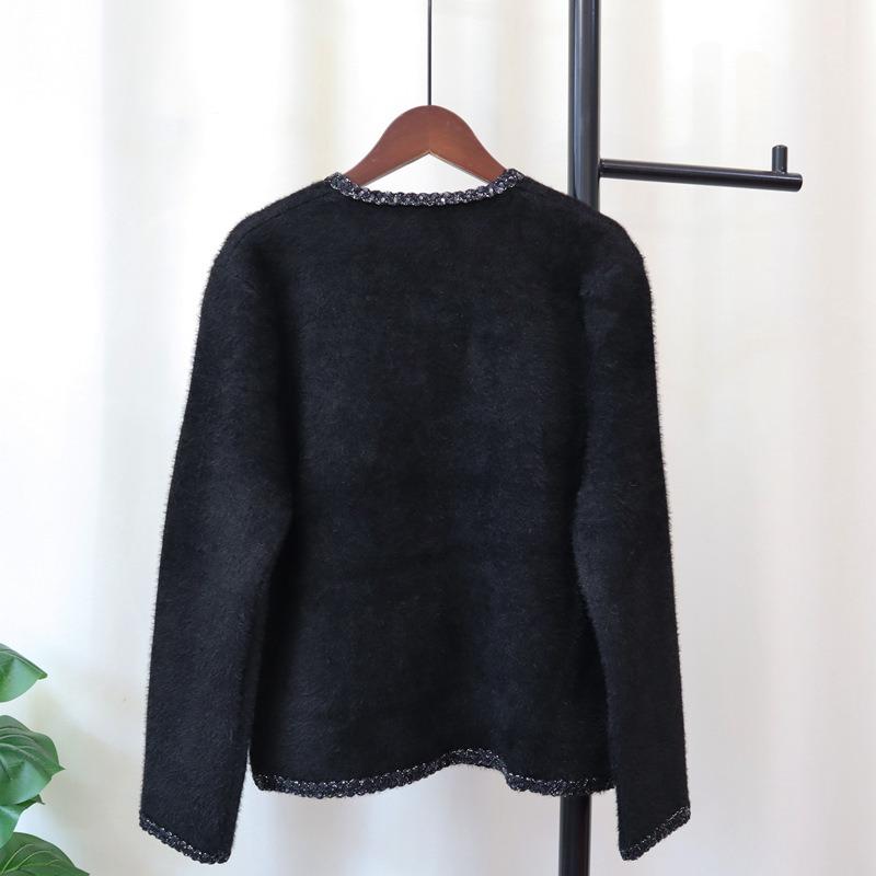 Imitation mink velvet knitted cardigan autumn and winter new round neck high-end sweater jacket women