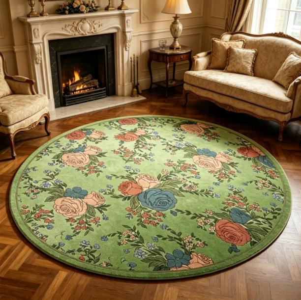 Flower Pattern Carpets for Living Room French Style Bedroom Decor Round Carpet Fluffy Soft Lounge Floor Mat Home Thick Plush Rug