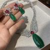 French Medieval Luxury Zircon Necklace Earrings Set Female Angel Wings Imitation Chalcedony Jewelry