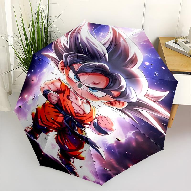 1 PC Automatic Folding Umbrella - Son Goku Pattern Portable Foldable Design With 8 Ribs Christmas Birthday Gifts