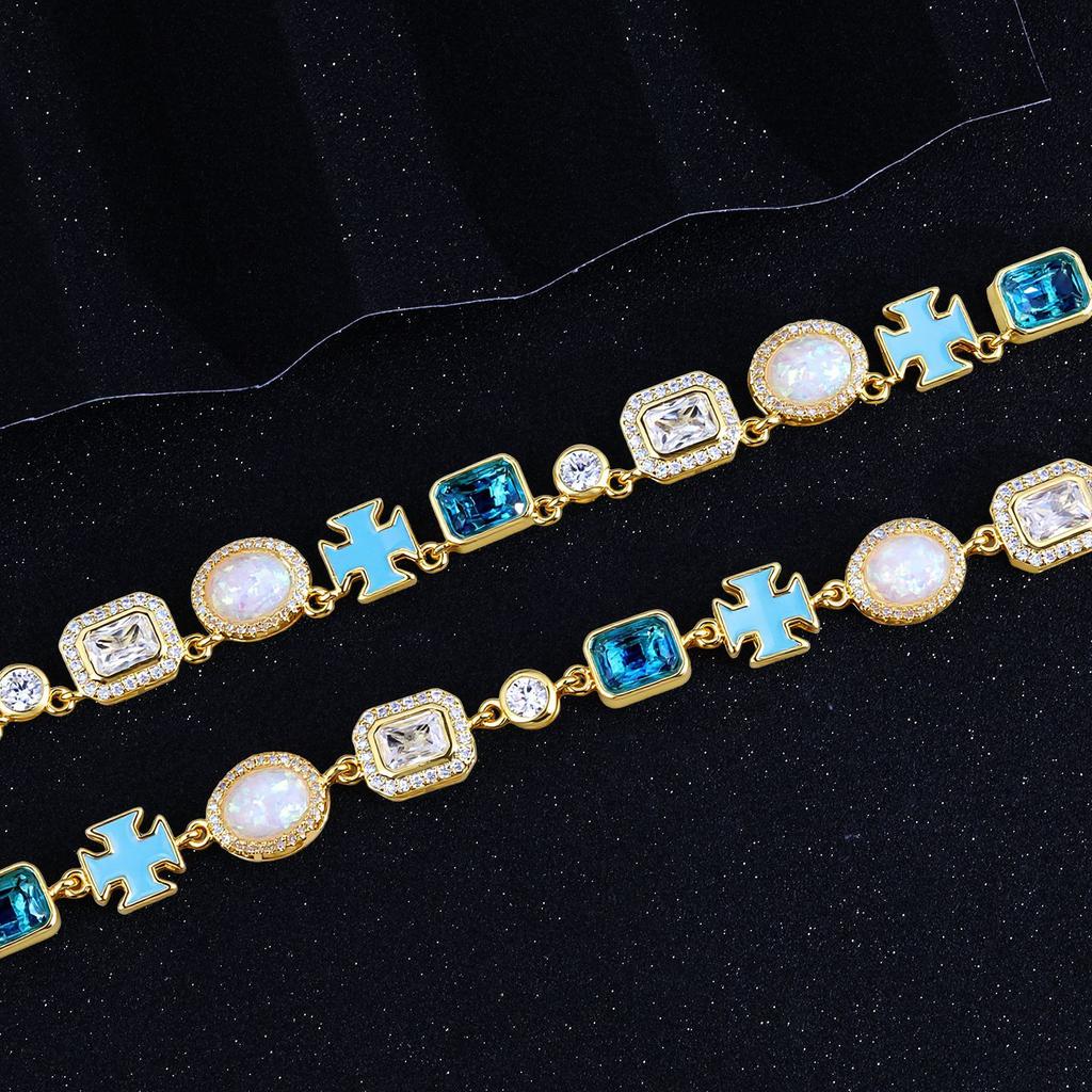 Hip Hop Mixed Oil Drip Cross Gemstone Opal Men'S Necklace Light Luxury Jewelry