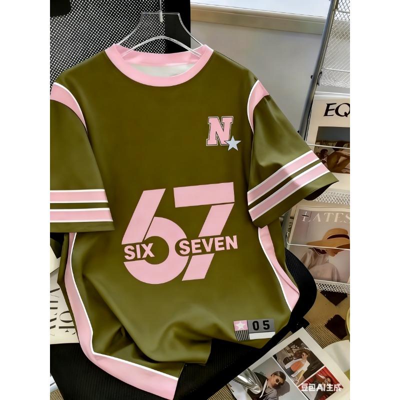 6 7 Printing Parent-child Matching Outfits Autumn Short Sleeve T-Shirt Plus Size Jersey Sportwear Outdoor Round Neck T-Shirt