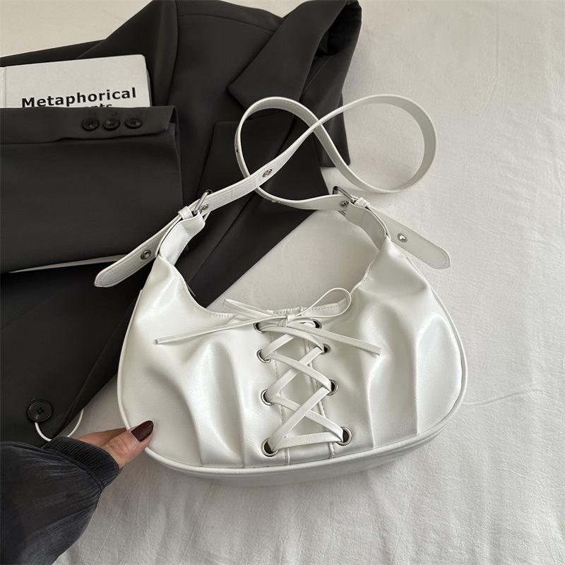 

Lace-up bow bag women s 2026 spring new PU dumpling bag temperament shoulder bag sweet cool crossbody bag белый