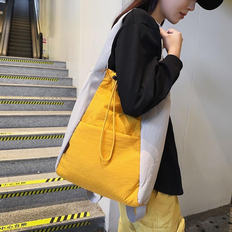 Unisex Double Shoulder Drawstring Leisure Patchwork Travel Lightweight Large Capacity Multifunctional Simple Commuter Handbags