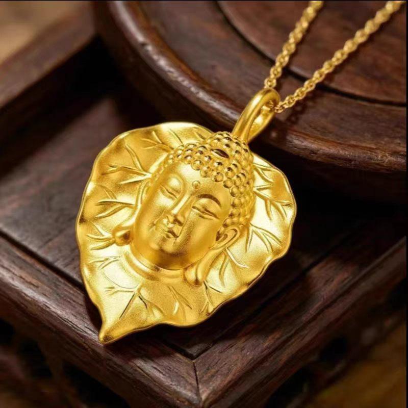 Elegance Gold Leaf Buddha Pendant Necklace - New Chinese Style Jewelry