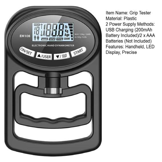 Electric Grip Strength Tester LED Display Hand Grip Dynamometer Gripper Trainer Handheld Grip Measurement Meter Hand Grip Power Strengthener Exerciser