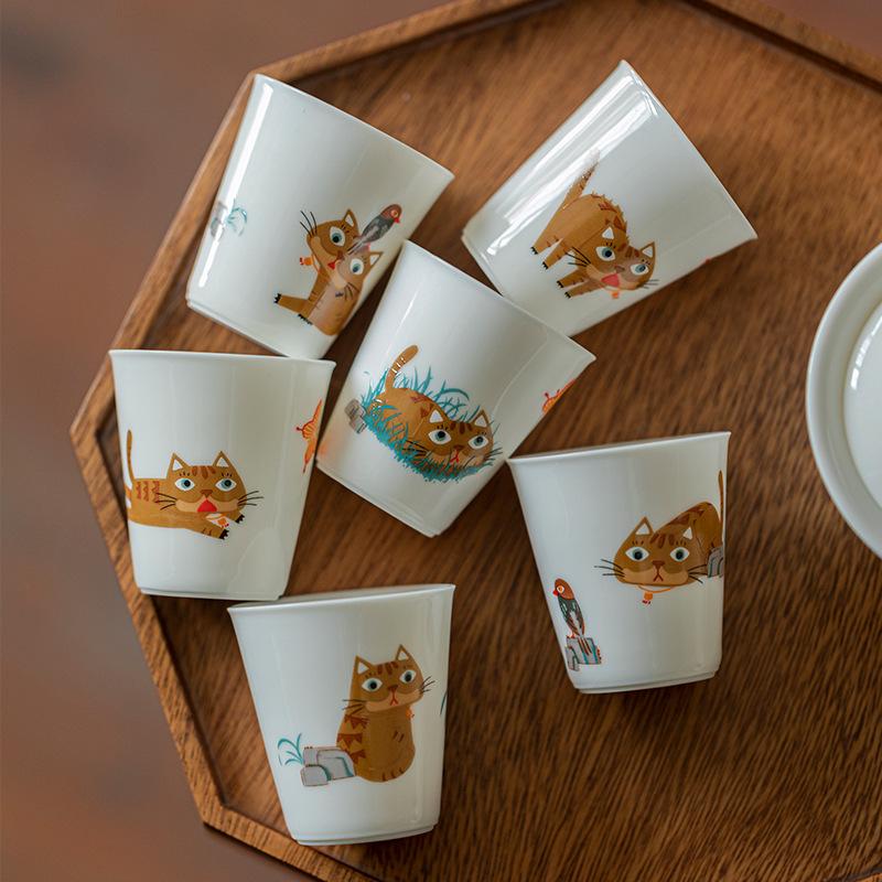 45ML Cat Tea Cup Gongfu Tea Set Smelling Cup Handmade Ceramic Zen Chinese Tea Ceremony