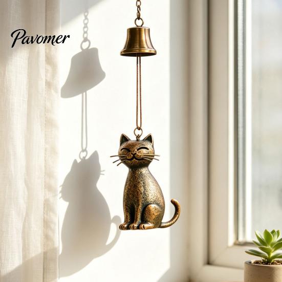 Glücksbringendes Geschenk zum Geburtstag Metallkatze Windspiel, Einzigartige Gartendekoration, Außenstatue Klingeln Exquisite Türhängeornamente Liebhaber, Windspiele Glocke