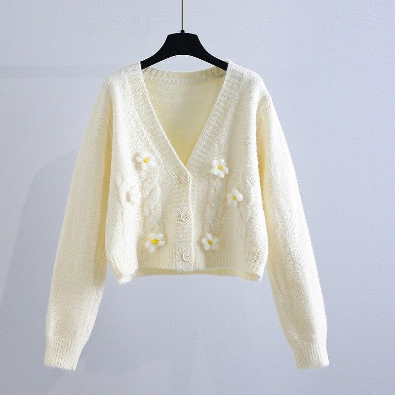 

Жіноче пальто-джемпер з вовни Sweet Flowers, осінь 2023 Вільні в’язані кардигани з довгими рукавами, зимові теплі в’язані вироби 28392 One Size бежевий