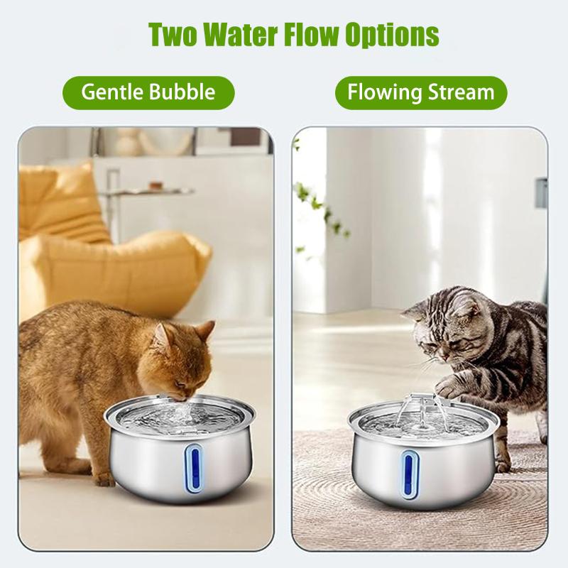 4L Cat Water Fountain Round Stainless Steel Automatic Drinking Fountain Double Outlet Cat Drinker Suitable for Two Pet Dog Cat