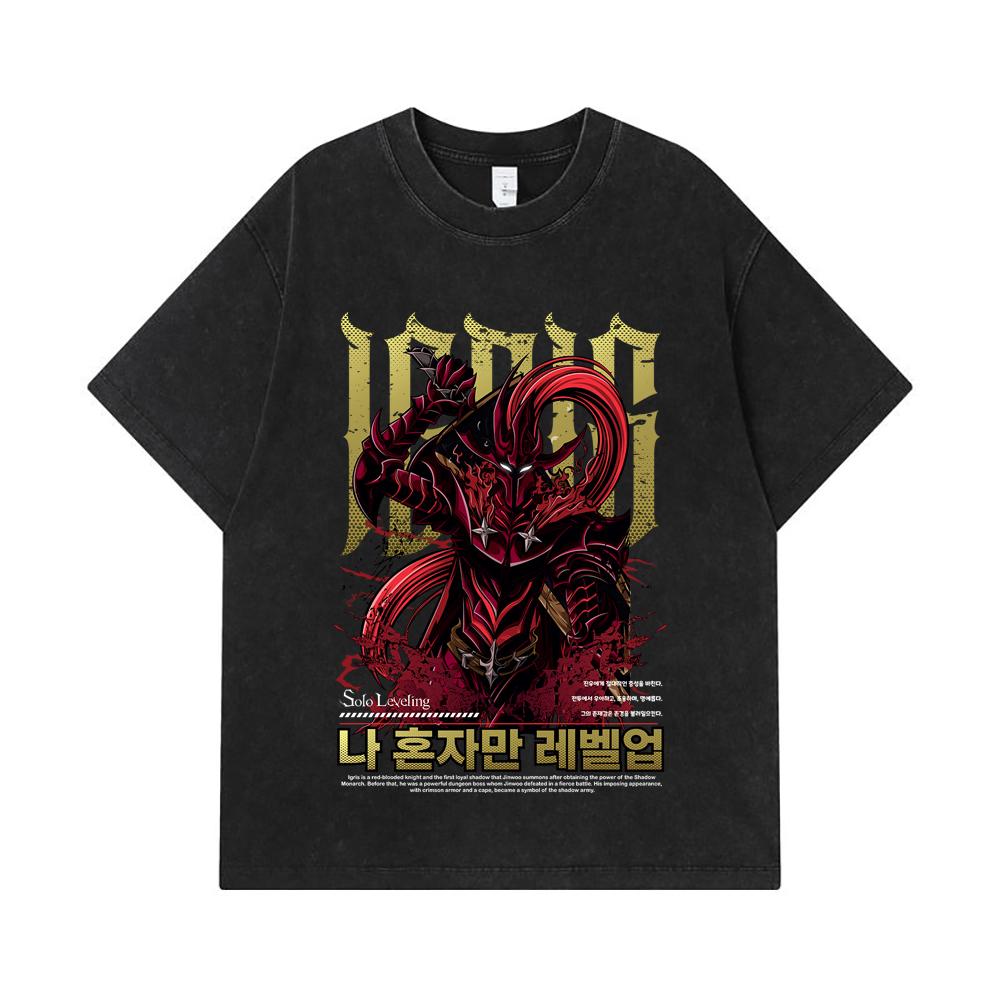 275 GSM Washed T-shirts 100% Cotton Solo Leveling V12 Igris Print Unisex Heavy Cotton T Shirt