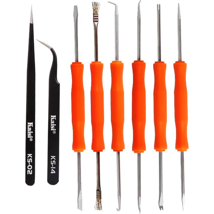 Kaisiking 6 Pcs Double Sided Soldering Assist Aid Repair Tool with 2 Precision Tweezers for Electronics Repair and Soldering