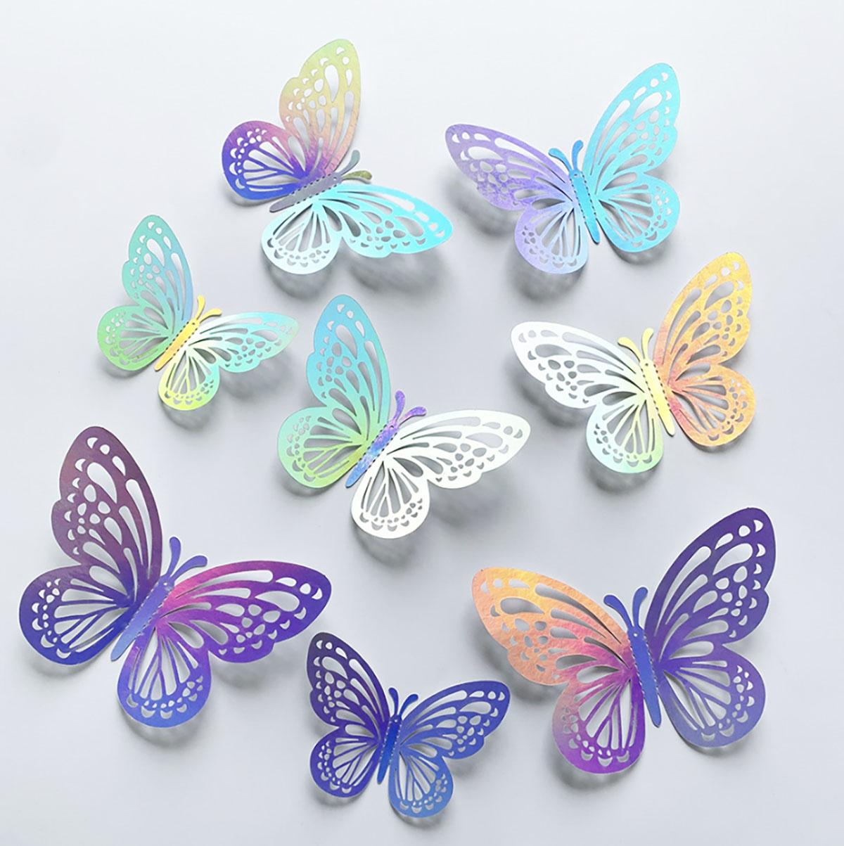 

60 шт./упак. 3D красочные серебряные бабочки DIY свадебный фестиваль вечеринка воздушные шары украшение стены полые бабочки наклейки