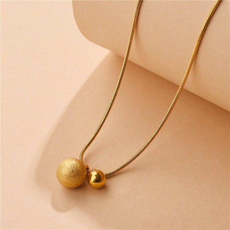 New Stainless Steel Gold Round Matte Ball Choker Necklaces Jewelry Pendant Snake Chain Necklaces For Women