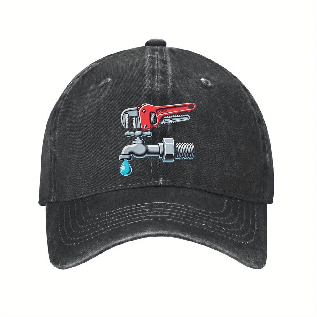 Plumber Wrench Leak Graphic Baseball Cap Adjustable Dad Hat for Men Women