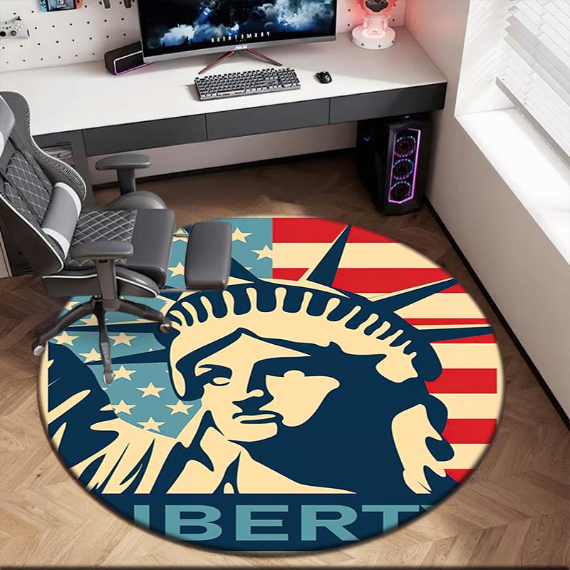 1pc Patriotic Theme Statue of Liberty Round Carpet Painted Printed Circular Carpet, Home Door Mat, Outdoor Travel Protection Carpet