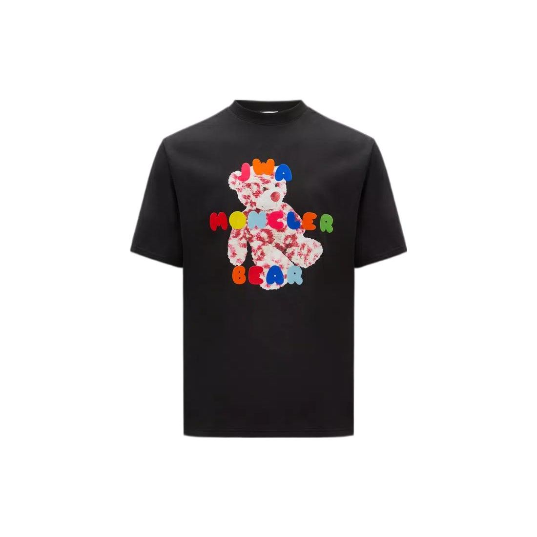 Moncler X JW Anderson Samenwerking Lente/Zomer 2023 Beer Letter Grafische Print Ronde Hals Korte Mouw T-shirt Heren Tops Zwart I109E8C00001M2681999 M