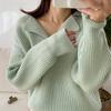 Hirsionsan Herbst Einfache Grund Kaschmir Jumper Frauen Casual Solide V-ausschnitt Pullover Weibliche Lange Hülse Lose Faul Gestrickte Pullover