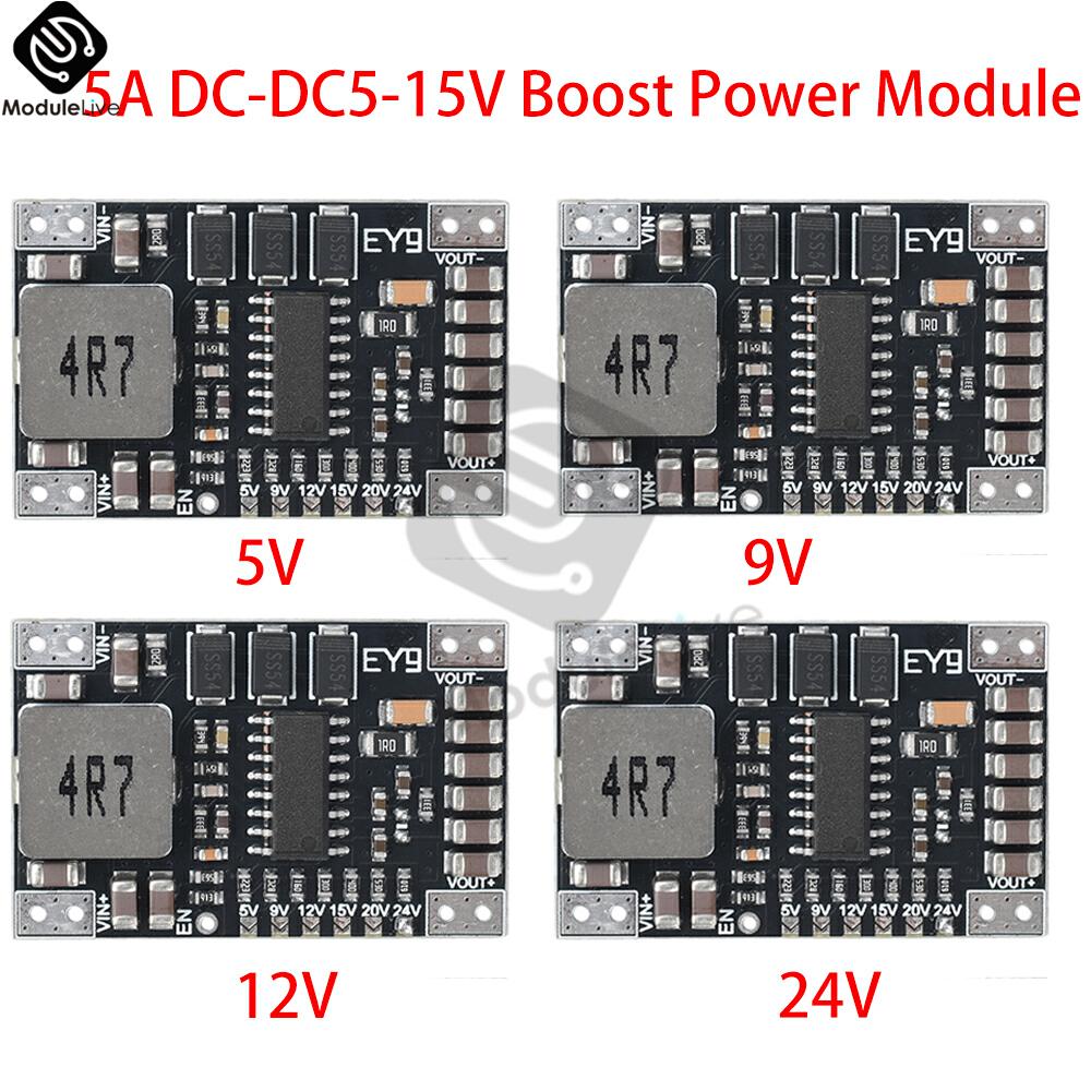 DC-DC 5-15V To 5V/9V/12V/24V Fixed Voltage Output Boost Power Module 5A High-Power Lithium Battery Protect Boost Module