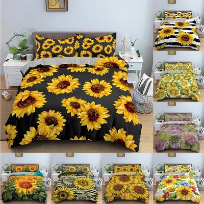 Sonnenblumen Bettbezug Florales Bettwäscheset 3D-gedruckte Bettdeckenbezüge mit Kissenbezug Einzelbett Doppelbettgröße Heimtextil