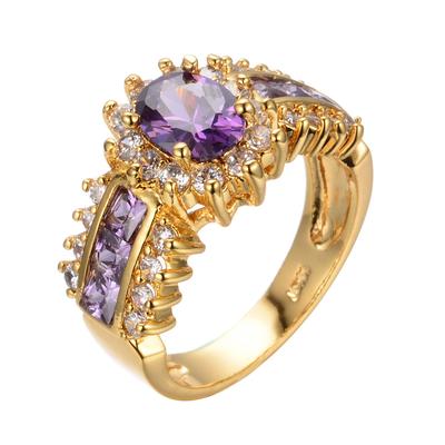 Νέο Ευρωπαϊκό και Αμερικανικό Μωβ Οβάλ Δαχτυλίδι Ζιρκονίου με Ηλεκτρολυτικά Επιμεταλλωμένο Δαχτυλίδι με Μικροένθετα