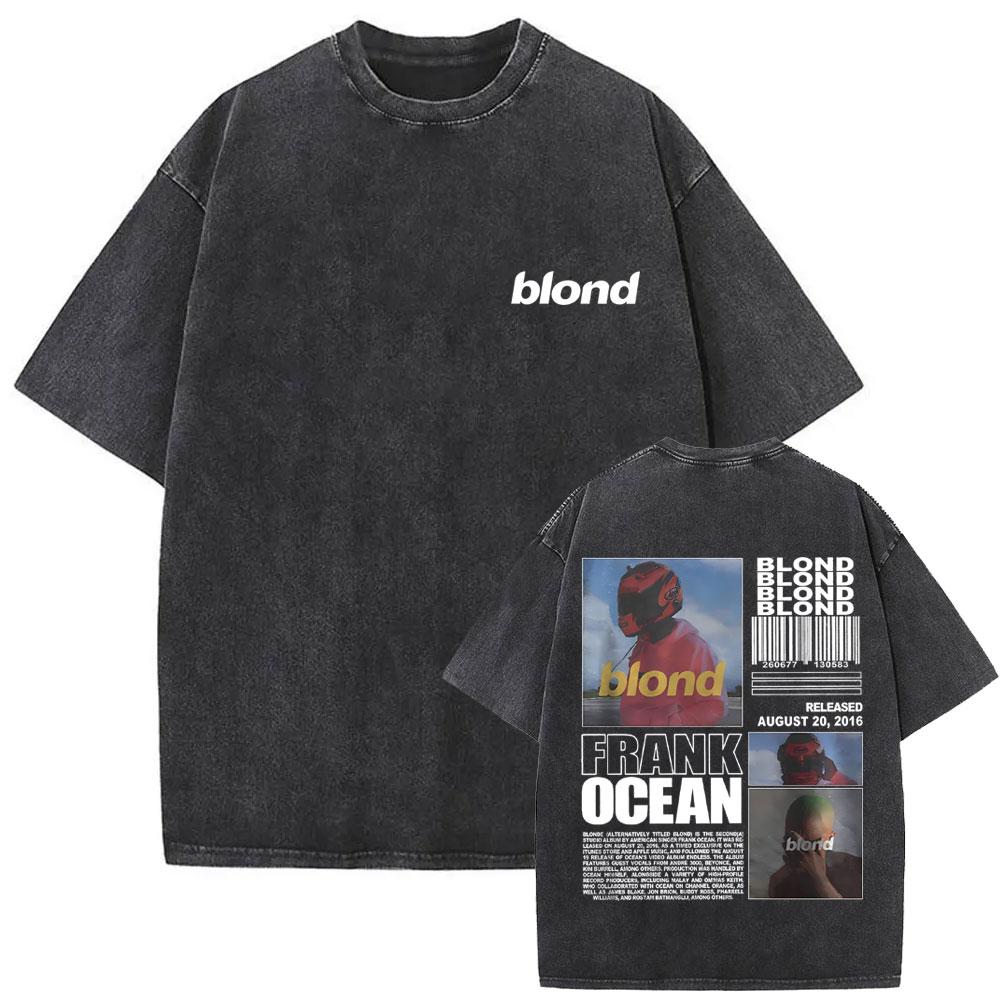 Washed Rapper Frank Vintage Oversized T Shirts Men Ocean Hip Hop Trend T Shirt Blond Pop Music Tshirts Male Fashion Streetwear
