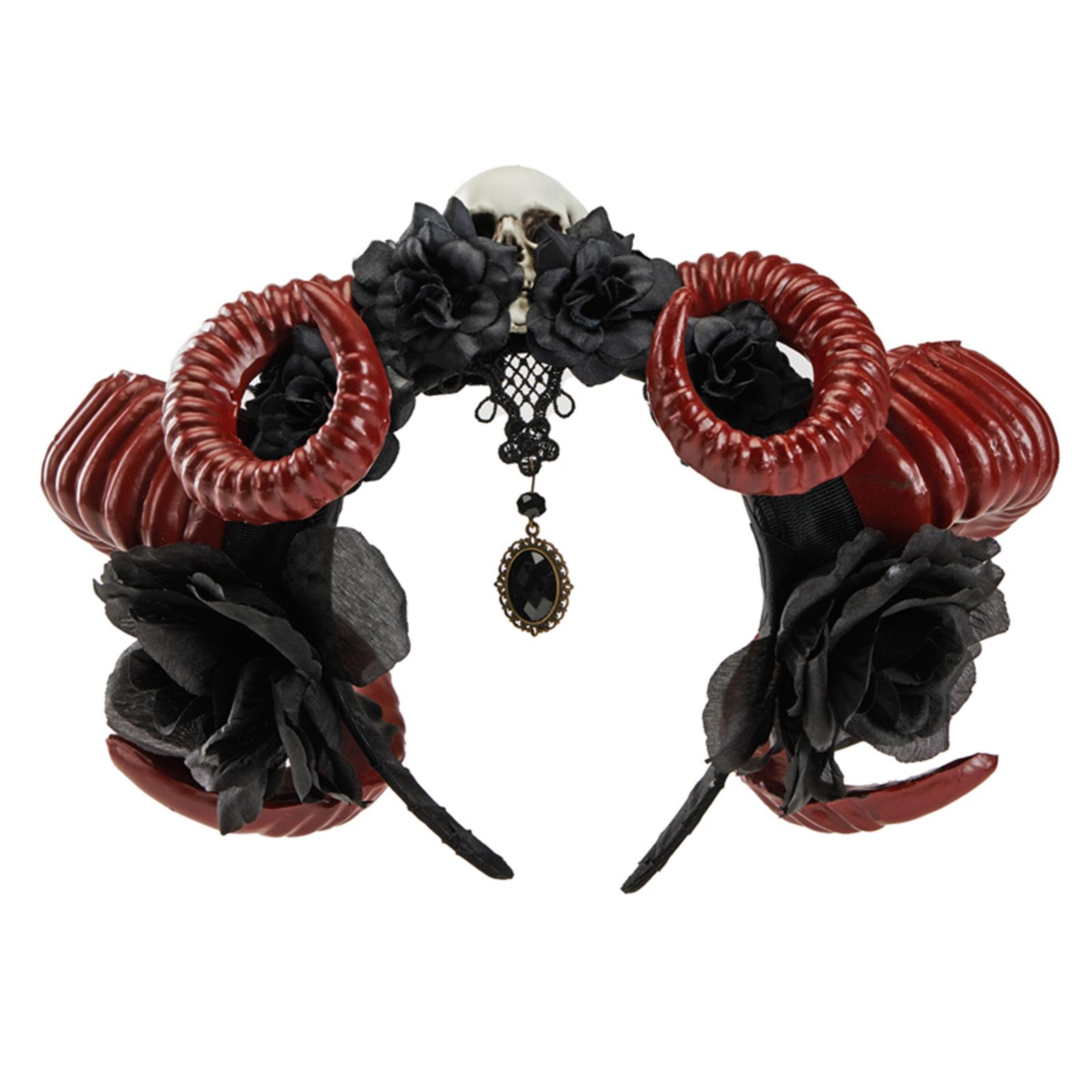 

Handmade Horn Headbands Girl Witch Headwear Horn Dark Lace Fursuit Masquerades Halloween Witch Party 1