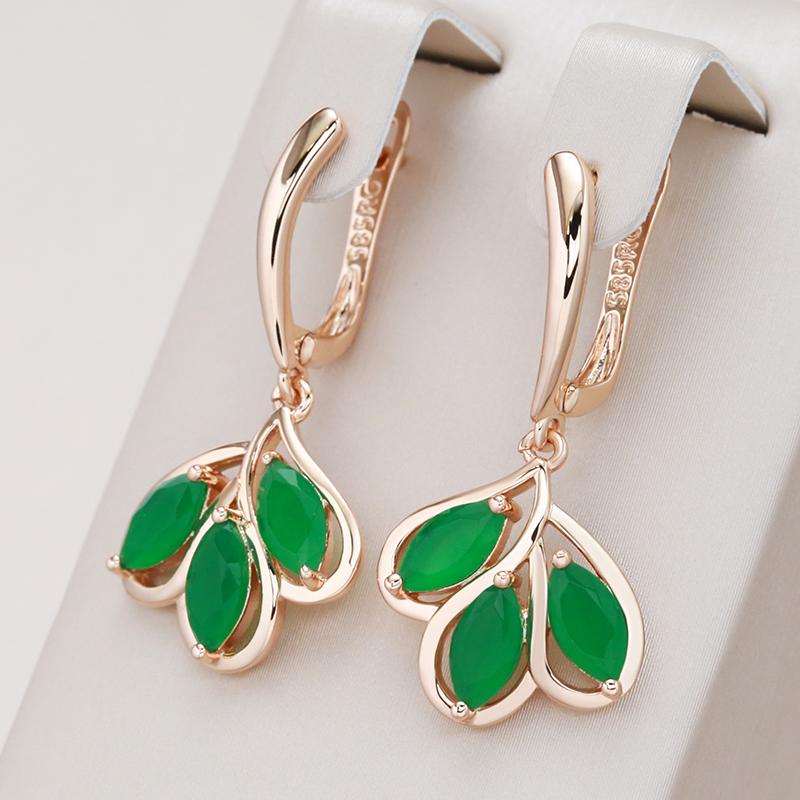Kienl New  Rose Gold Color Long Drop Earrings Green Natural Zircon Flower Vintage Earring Women High Quality Daily Jewelry