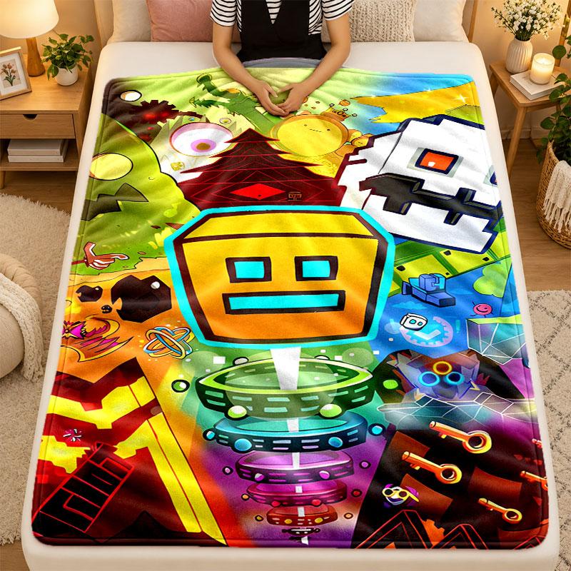 Flannel BlanketGeometry Dash Warm Soft Throw Blanket for Indoor Sofa Bed Living Room Use