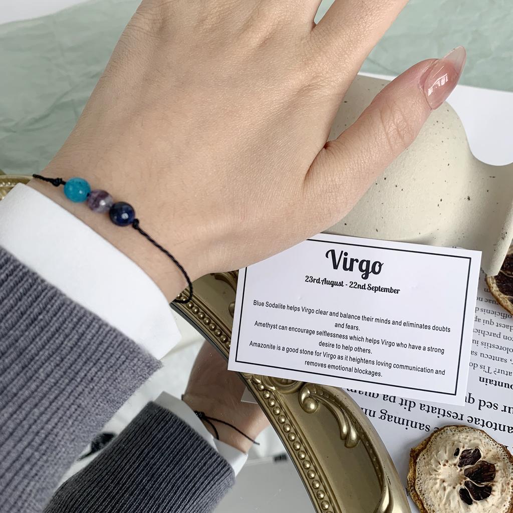 12 Constellation Bracelet Crystal Beads Rope Chain Bracelets for Women Zodiac Sign Libra Aries Wish Card Birthday Jewelry Gifts