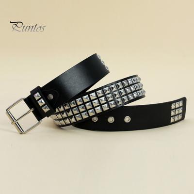 Punk Rock Rivet Belt Studded Belt Grommet Threads Belt Square Rivets Pyramid Metal Inlays Adjustable Straps Imitation Leather Belt