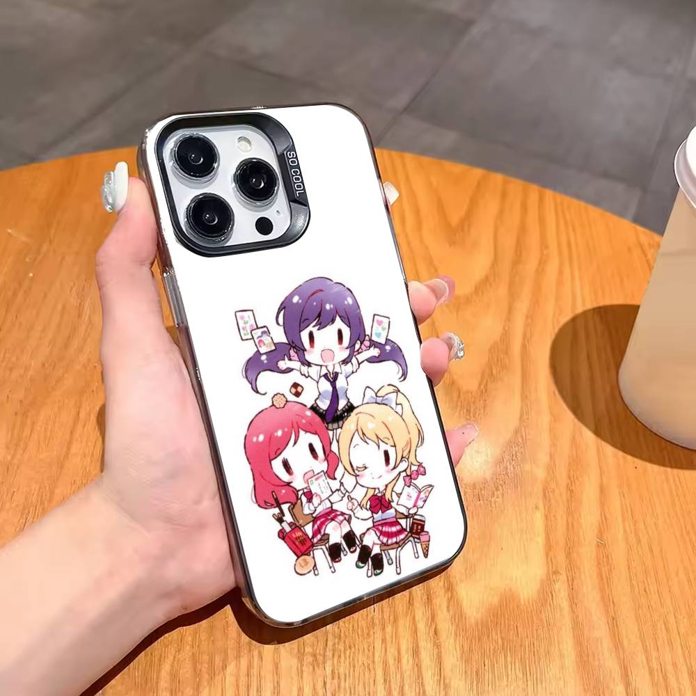 Love L-Live Anime Phone Case For iPhone17 16 15 14 13 12 Pro Max Grey Black Matte Laser Metallic Aurora Funda