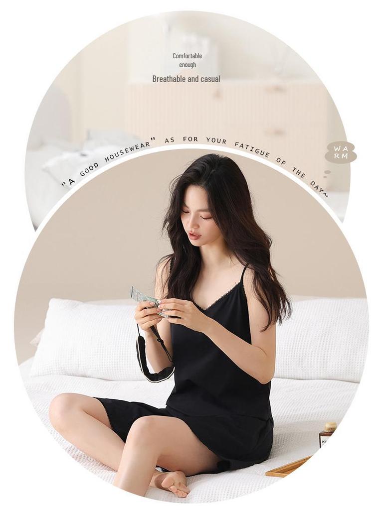 Damen Sommer Lycra Baumwolle Pyjama-Set mit integriertem BH - Camisole-Stil, Leicht, Frisch und Lässige Hauskleidung.