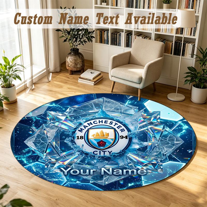 Round Rug Custom NameManchester City Pattern Non Slip Carpet Home Floor Decor