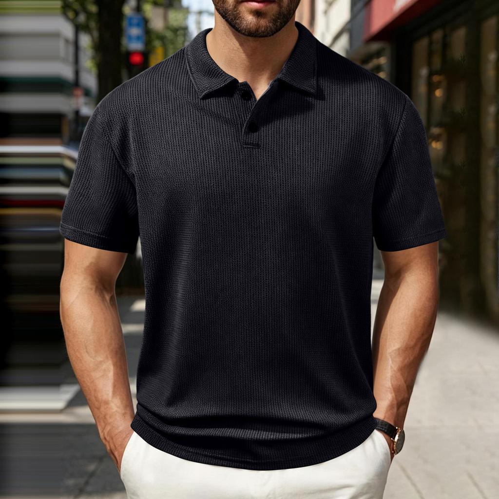 Men's Casual Polo Shirt Short Sleeve Striped Collar European Fit Lightweight Breathable Summer Top