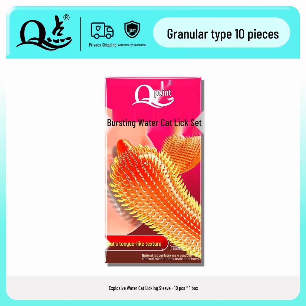 Q-Point Cat's Tongue Textured Condoms 10-Pack: Soft, Studded Intimate Products for Hotel Use