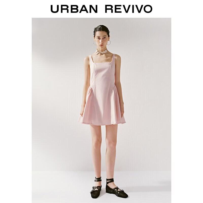 UR2026 Women s Pastel Square Neck Pleated Mini Dress M