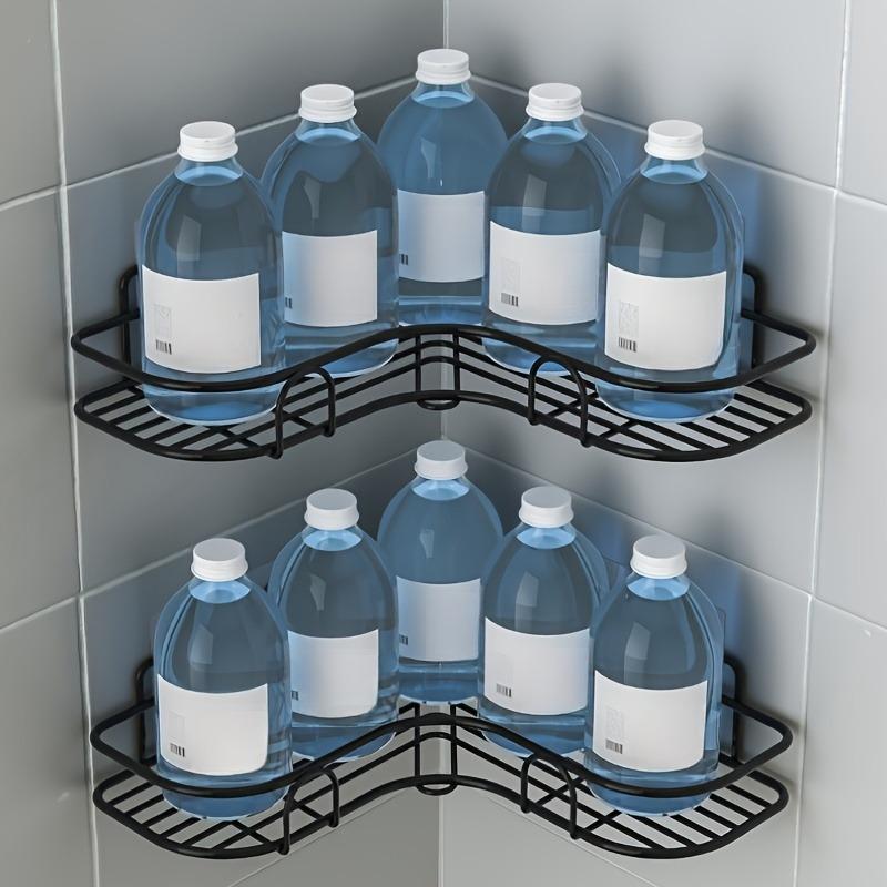 1PCS + 2 Double Hook Patch No Punching Corner Rack, Bathroom Rack, Wall Mounted Bathroom Shampoo Lotion Cosmetics Storage Rack