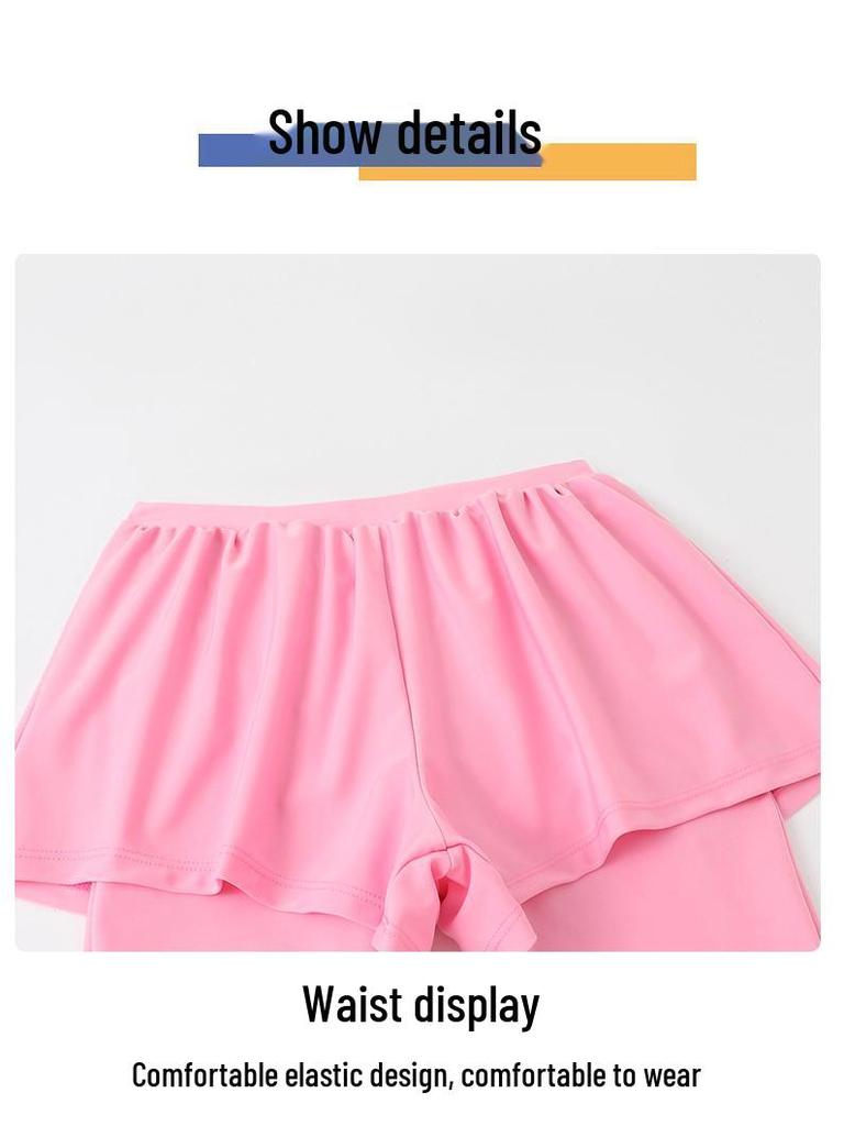 Girls' Teen Long Sleeve Sun-Proof Swimsuit Set with Quick-Dry Korean Style Print