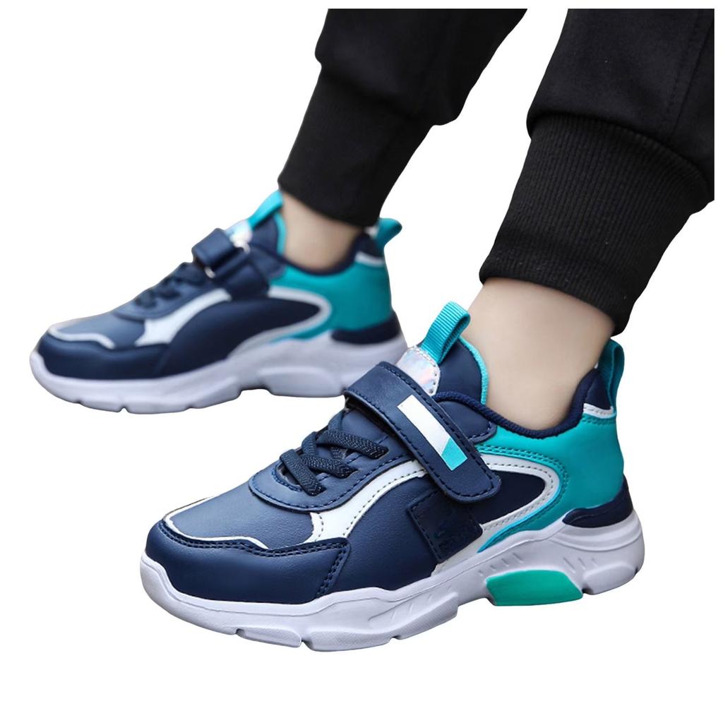 Children's Synthetic Leather Running Shoes Lightweight Breathable Athletic Sneakers Hook and Loop Closure Durable Outsole Flexible Design