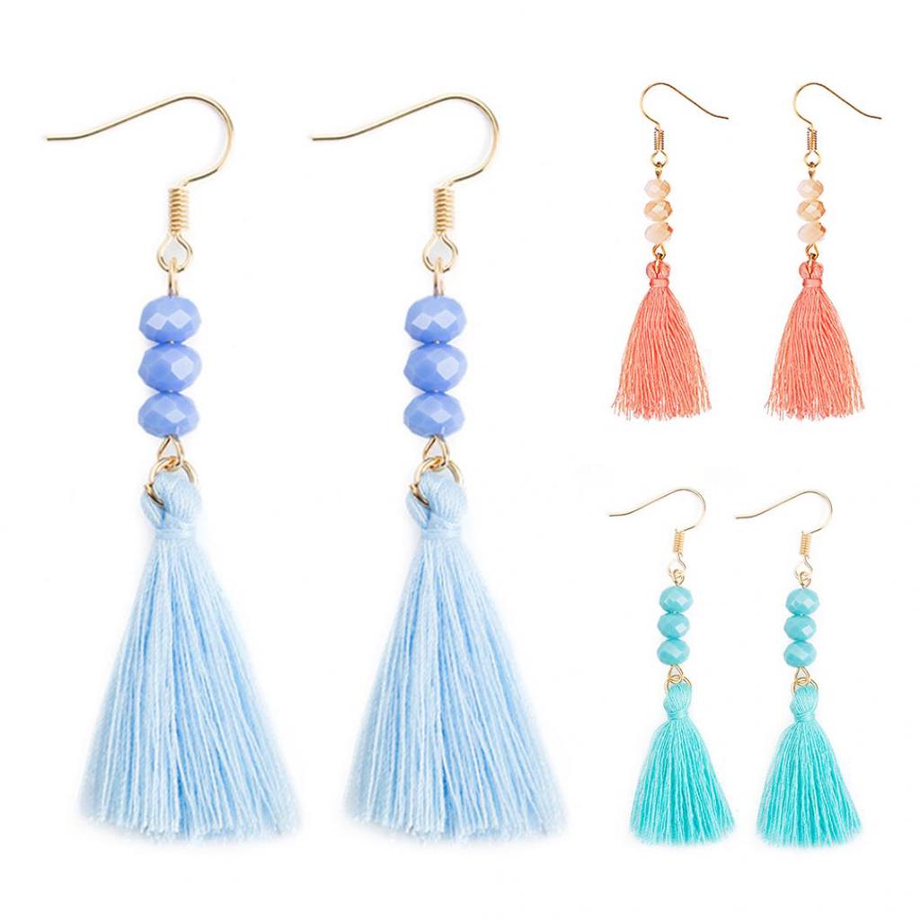 Bohemian Acrylic Bead Women Girls Tassel Hook Earrings Long Dangle Party Jewelry