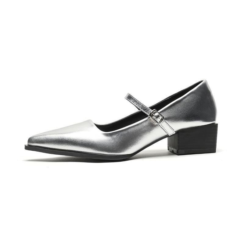 Fashion Women's Coarse Heel Shoes Spring New Pointed Head Shallow Mouth Word with Anti-slip Wear-resistant Low-top Shoes