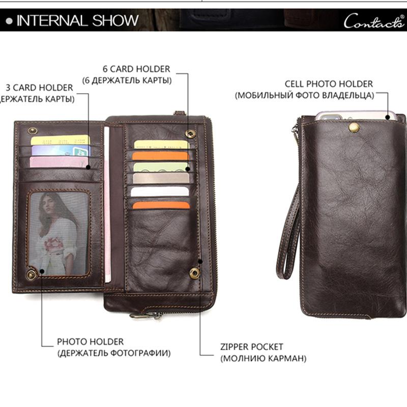 Retro Genuine Leather Wallets Men 9 Card Slot Photo Holder Phone Pocket Portable Money Bag Male Travel Daily Gift Purses CONTACT'S