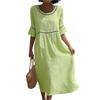 Fashionable Ladies Color Retro Laced Lace Round Neck Cotton Linen Dress Women