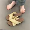 Thick-soled vacation wind cross with round head open-toed sandals women's one-pedal retro outer flat slippers