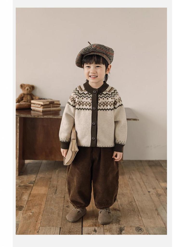 Cardigan Jacquard Britannico Retro per Bambini - Ragazzi e Ragazze Maglieria Autunno/Inverno 2025.