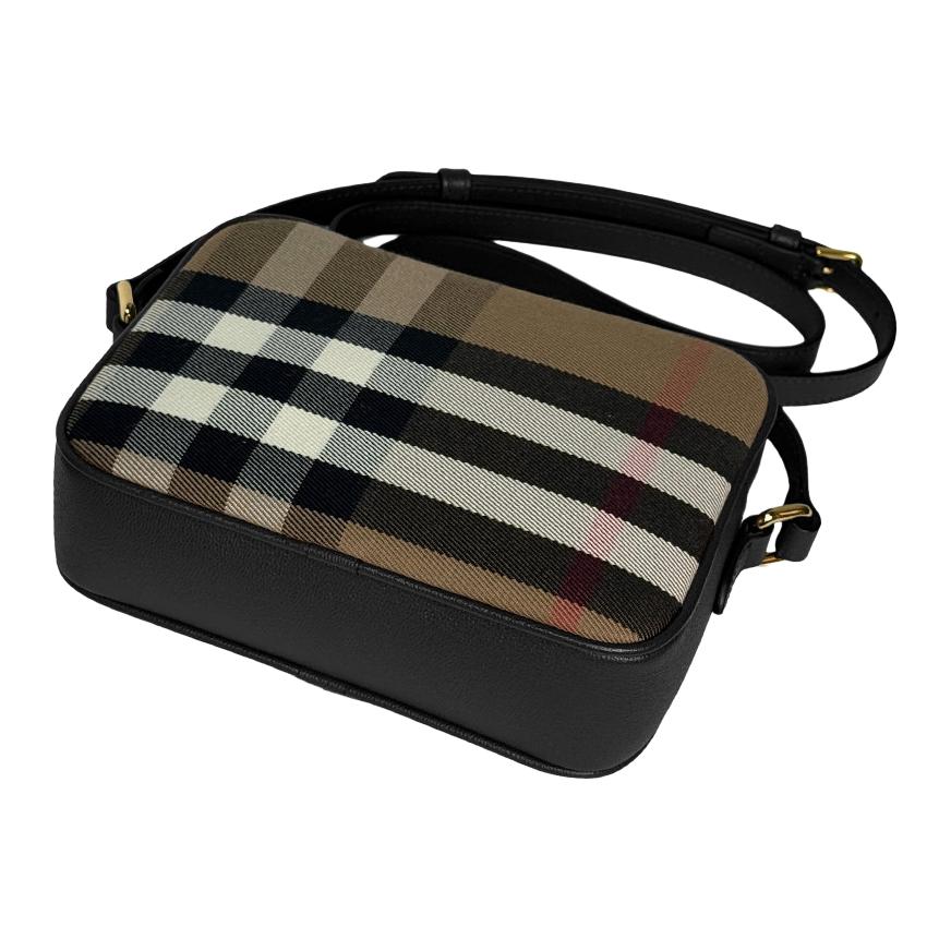 Burberry Borsa a Spalla in Cotone con Logo Piccola da Donna Nera 81140741