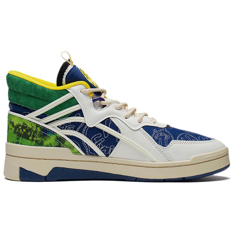 New LiNing Wave Mid Party High Top Skateboard Shoes Men's White Green Blue AGCS283-1
