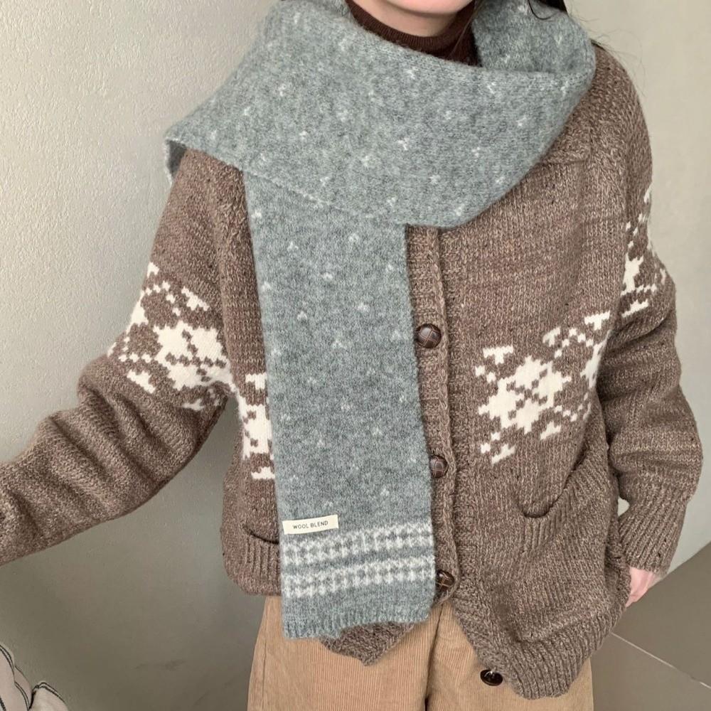 Korean Style Ladies Wool Scarf Retro Winter Scarf Versatile Knitted Scarf